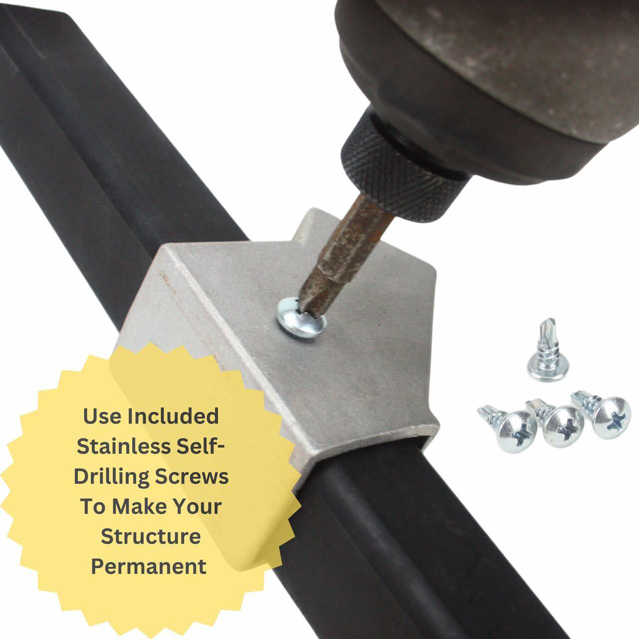 Build-A-Frame  connectors with included self drilling screws for 1" square tubing