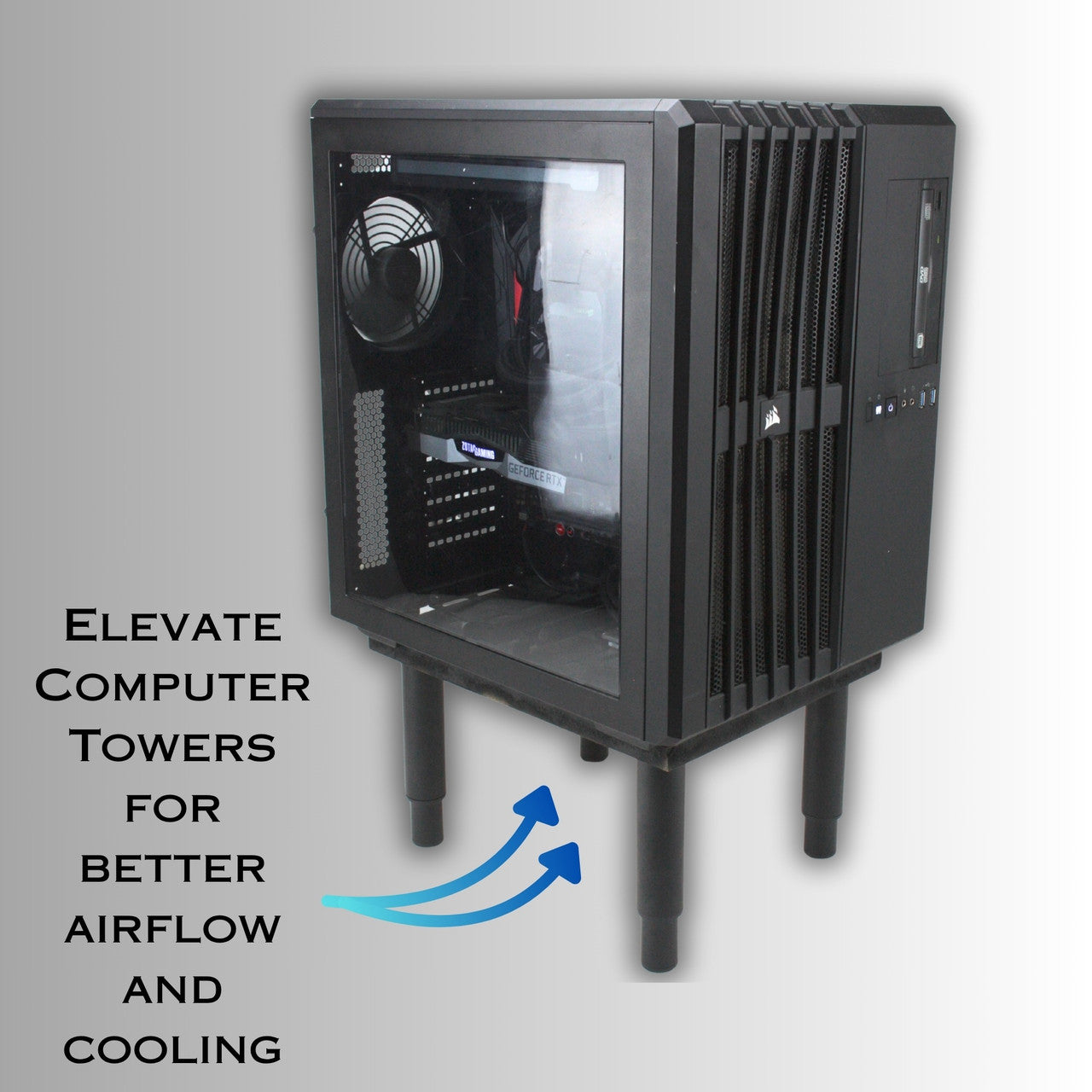 4-6" legs shown supporting a computer tower to aid in cooling