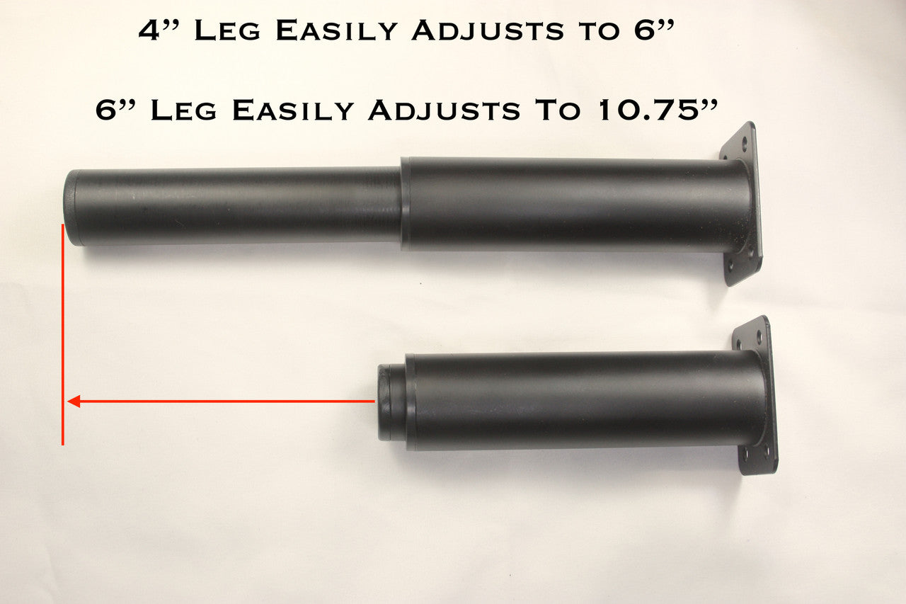 These legs come in 2 adjustable sizes, 4-6" and 6-10"