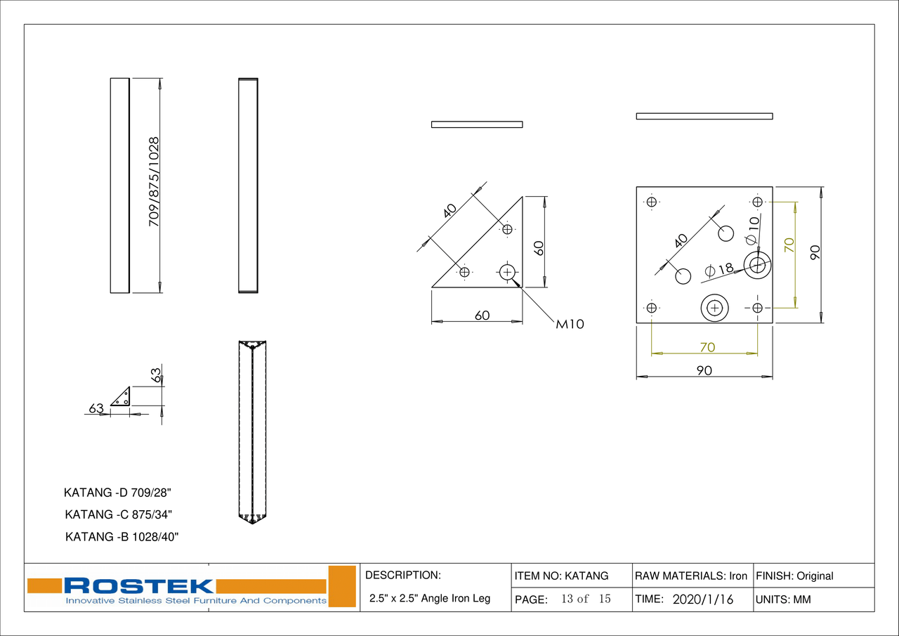 KATANG 2.5"x 2.5" INDUSTRIAL ANGLE IRON LEG- Dining Ht- 50% off!
