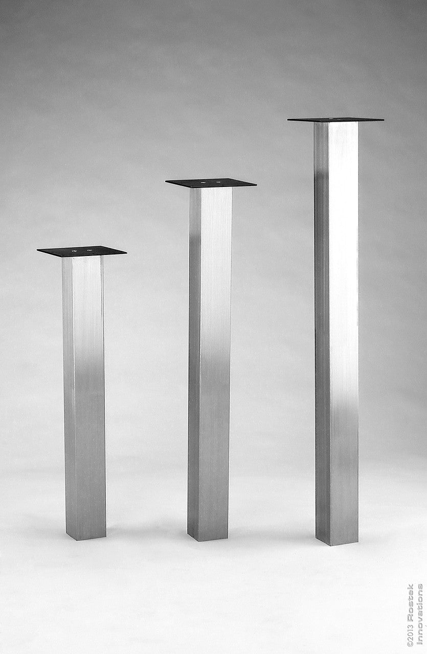 The KATS50 leg is a slender 2" x 2" square stainless-steel leg. They are manufactured with high grade 304 stainless with a column thickness of 1.5mm.
304 grade stainless has a higher content of nickel and chromium which results in a much higher quality finish and greater longevity. All of our legs come with concealed adjustable nylon glides to protect your floors and a 4mm thick mounting plate with 2 mounting bolts to ensure strong support.