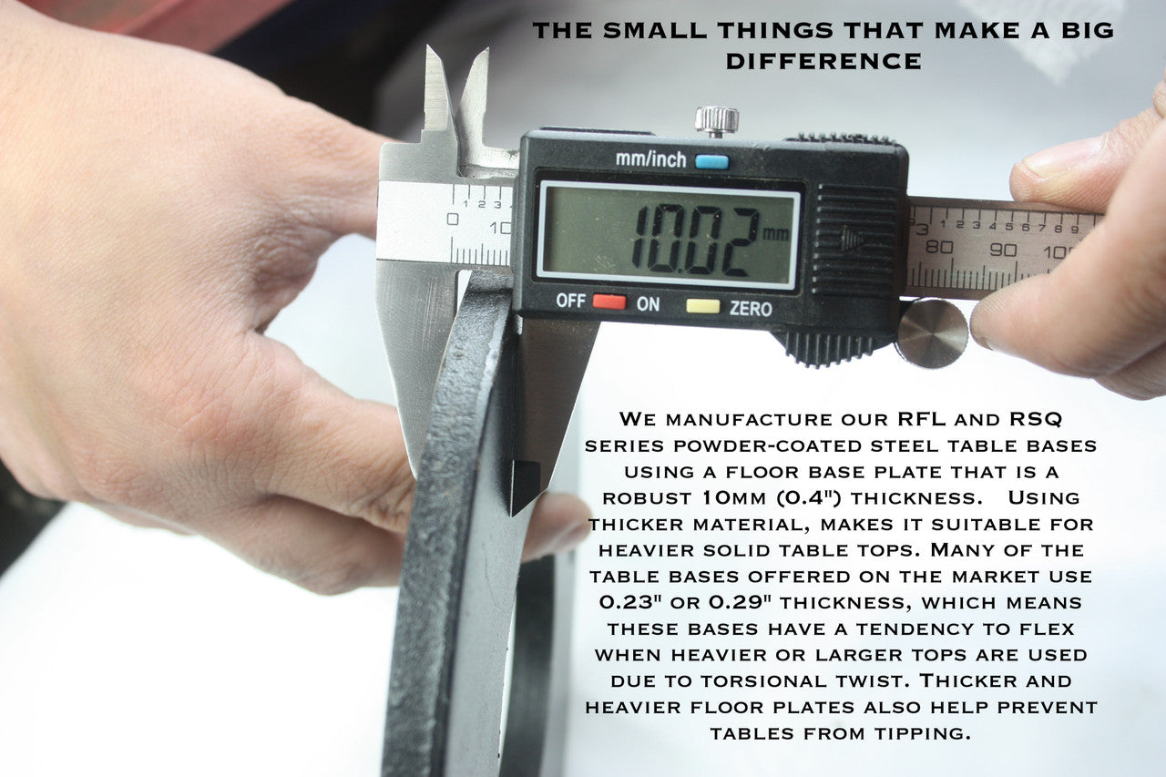 This photo shows the extra heavy-duty thickness of the metal that Rostek uses for our bases.