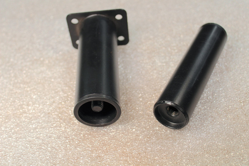 This photo shows the components. One round tube telescopes into the other and can be adjusted to provide heights 4-6" and 6-10".  A robust M10 screw mechanism allows for fine adjustment and ensures your project will sit level, even on the most uneven surfaces.