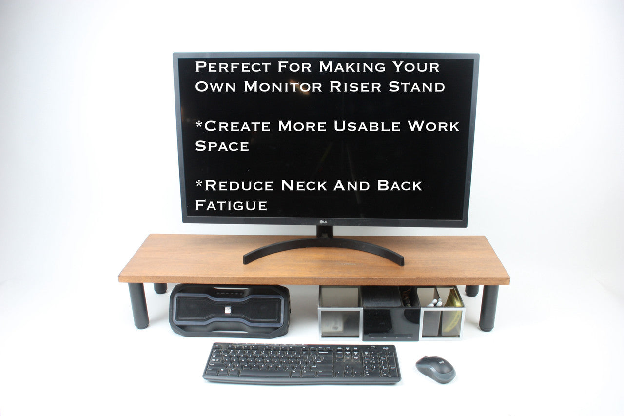 These highly adjustable furniture legs provide your next project with excellent strength and stability, along with pleasing aesthetics. They can be used on desktops to elevate monitors and create more desktop space. They could also be used to create more space on kitchen countertops by elevating appliances such as microwaves or toaster ovens (mounting boards are not included).