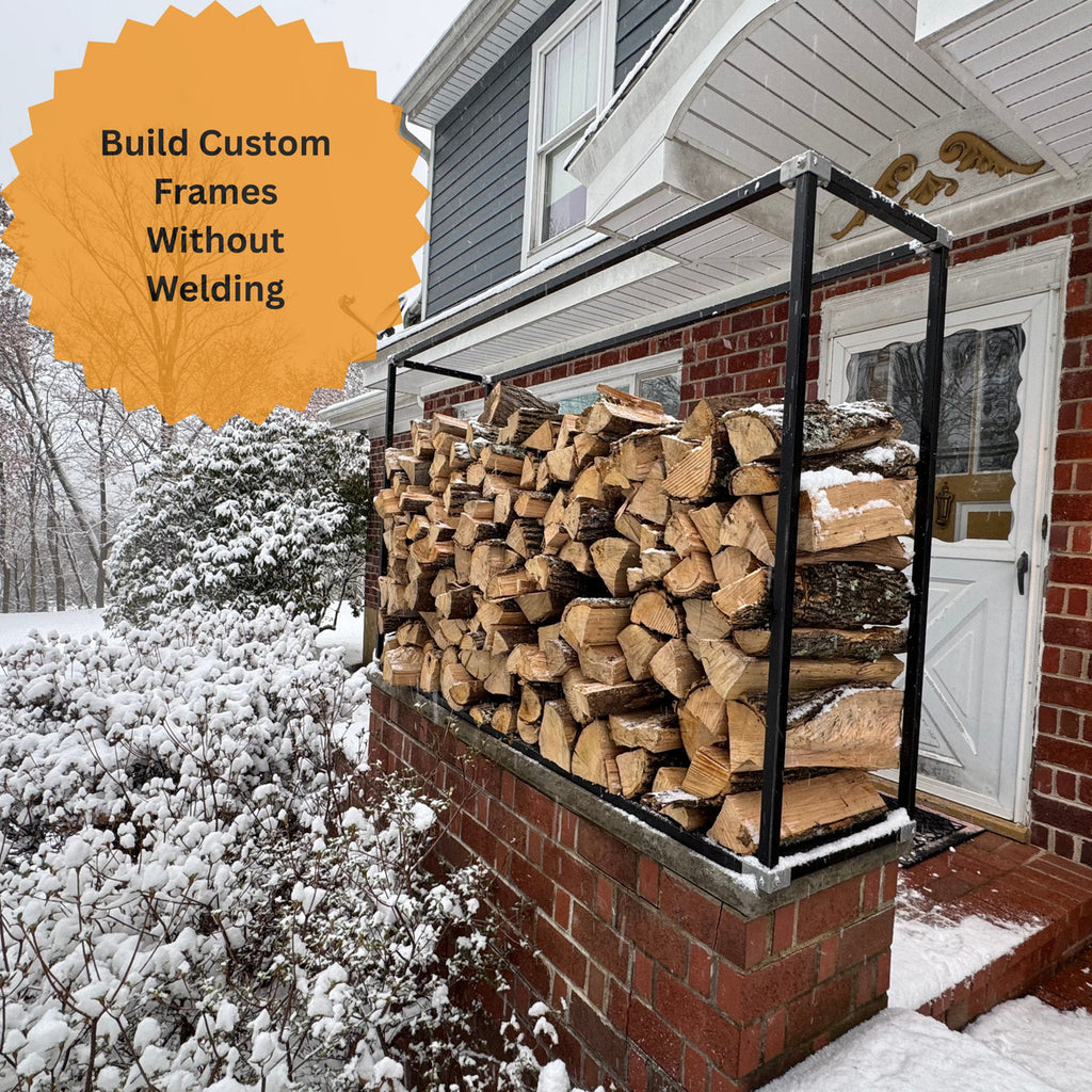 Firewood holder shown using   Build-A-Frame products