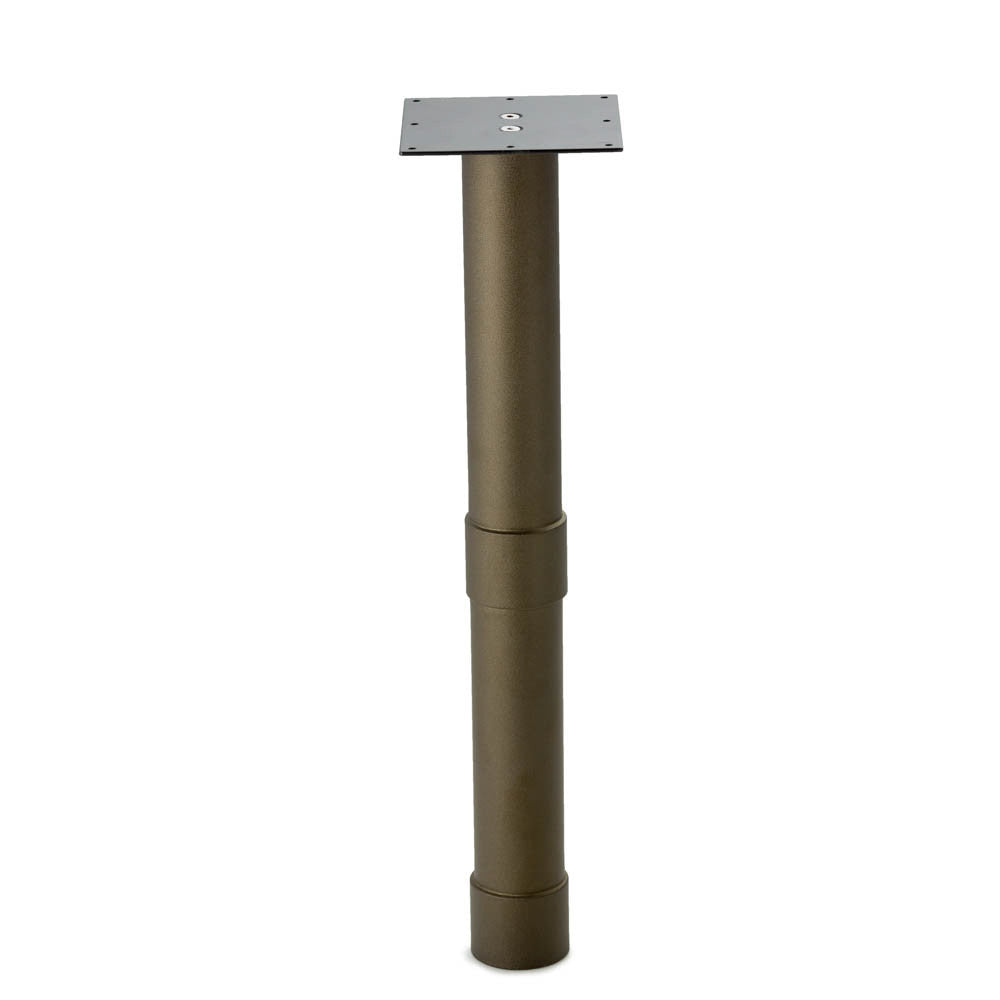 The KATORB Bronze Finish Industrial Table Legs are Powder Coated in Prismatic Black Brass. The column is 3.5" in diameter and 1.5mm thick steel. Its available in the standard dining, counter and bar heights, as well as our coffee table height.
