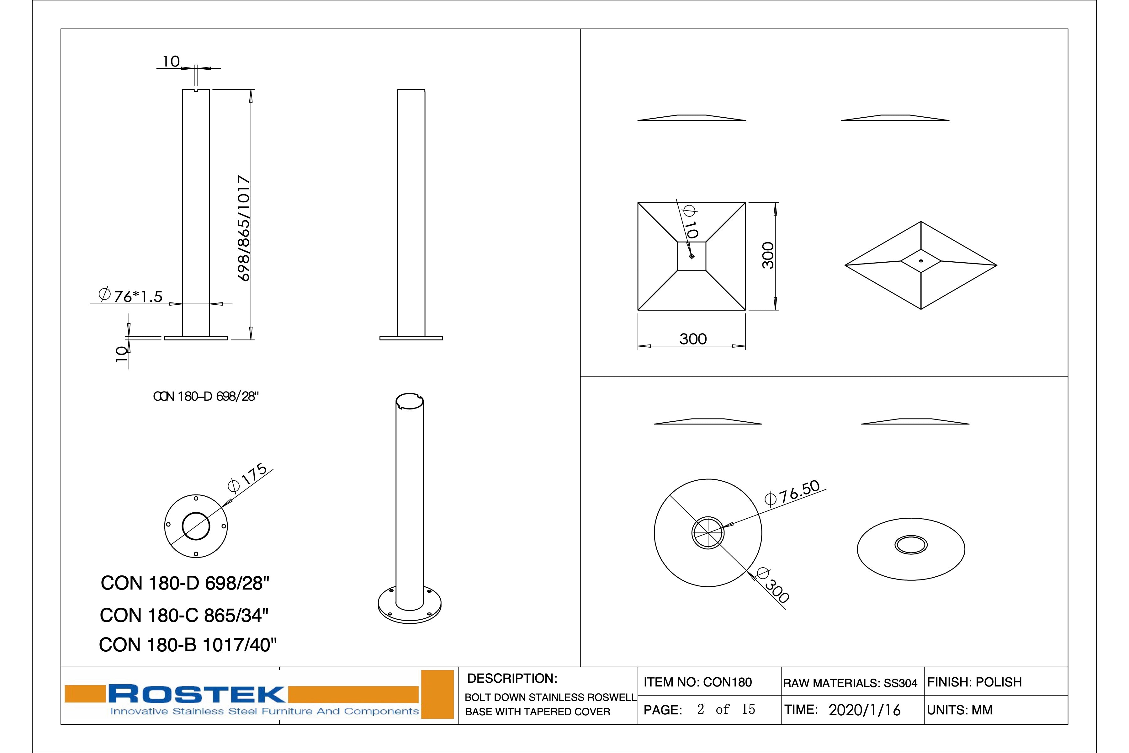 CON180PC Roswell Bolt Down Base - Durable and Secure Base