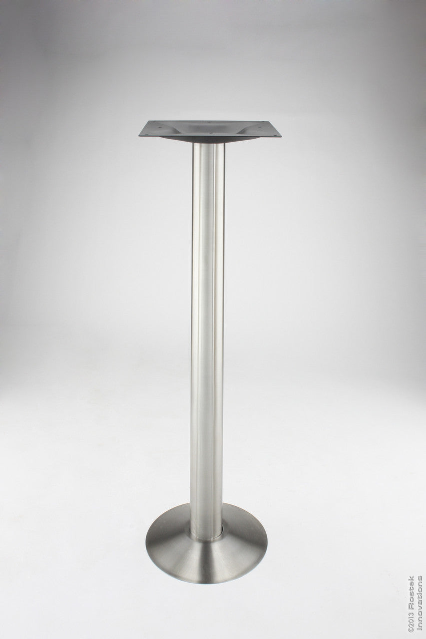 The CON180 Stainless Steel Roswell Bolt Down Base has a 3" Column, with a Circular Sunray Finish and Includes Bolts and Washer. The CON180 base has a 250lbs weight capacity. | Rostek