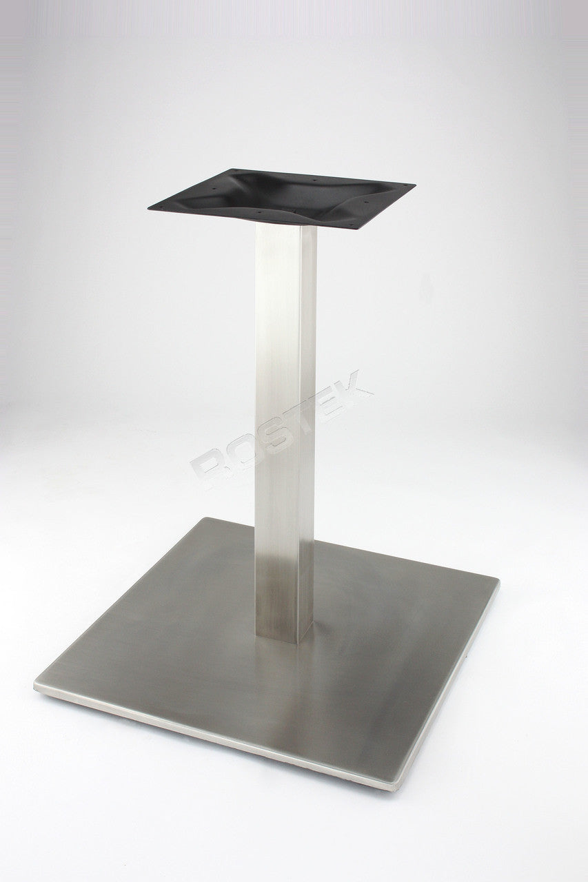 Rostek RSQ450 18" Stainless Square Base is a durable table base made from 304 grade stainless steel with a brushed finish, featuring a 2.75" square tube. 
We manufacture our RFL and RSQ series stainless steel table bases using a floor base plate that is a robust 10mm (0.4") thickness. Using thicker material, makes it suitable for heavier solid tabletops and also help prevent tables from tipping. 