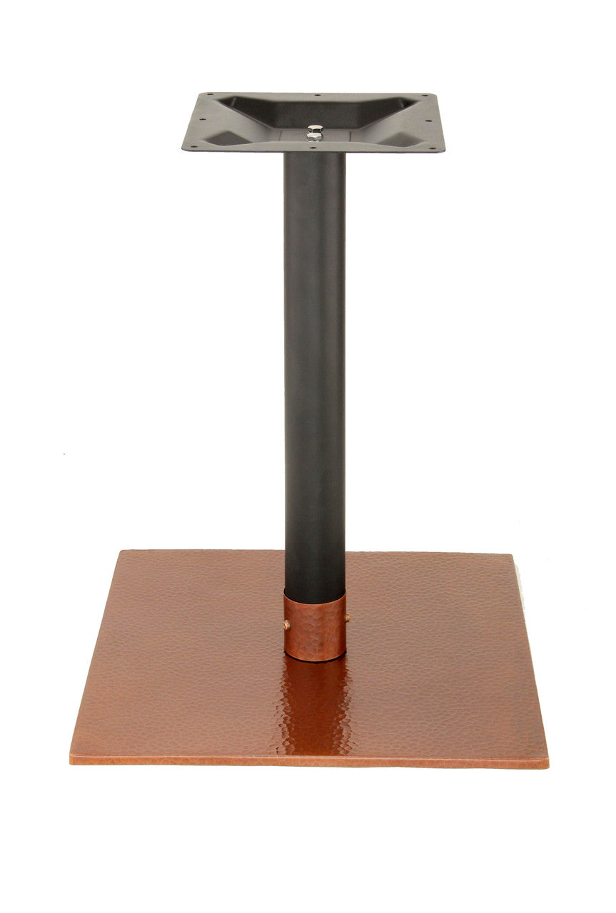 Rostek Copper Table Base - Closeout sale item with 3" diameter steel tubing, 1.5mm thick, hand-hammered copper cover, and a load capacity of 200 lbs for dining height.