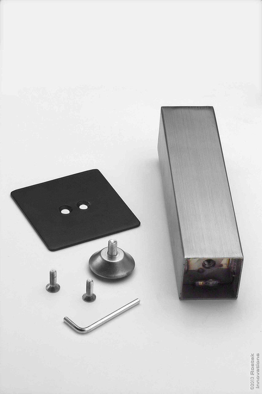 The KATS50 cabinet legs come with an adjustable nylon foot, which is recessed into the bottom of the leg. The mounting plate is a heavy 3mm thick steel plate with two 6mm recessed head bolts for a stronger attachment.