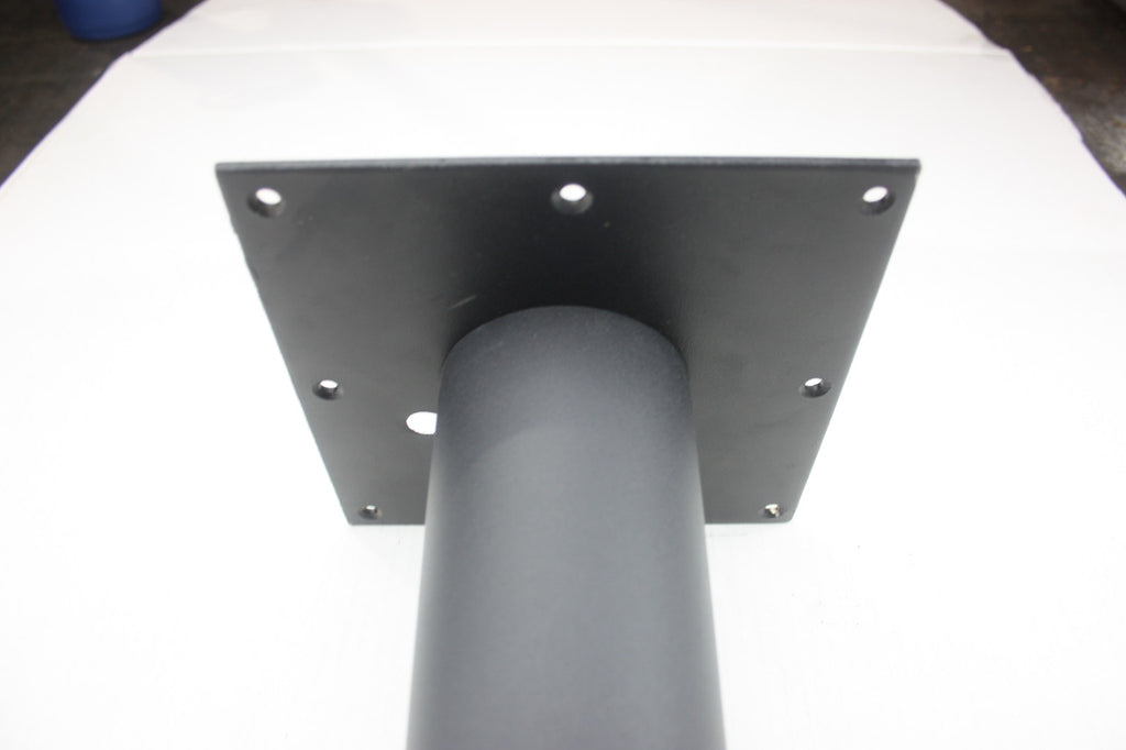 Our mounting plates are 4mm thick plate steel, with 2 mounting bolts to ensure strong support. This photo illustrates the leg mounted in the center of the mounting plate.